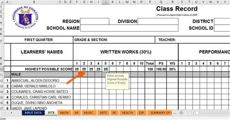 deped e-class record for junior high school|E.